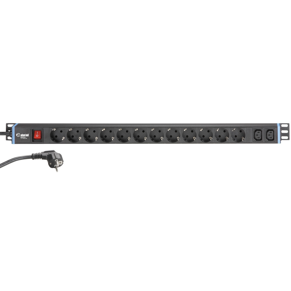 Adam Hall NEW 874714 - Power Strip 1 U 12 Sockets
